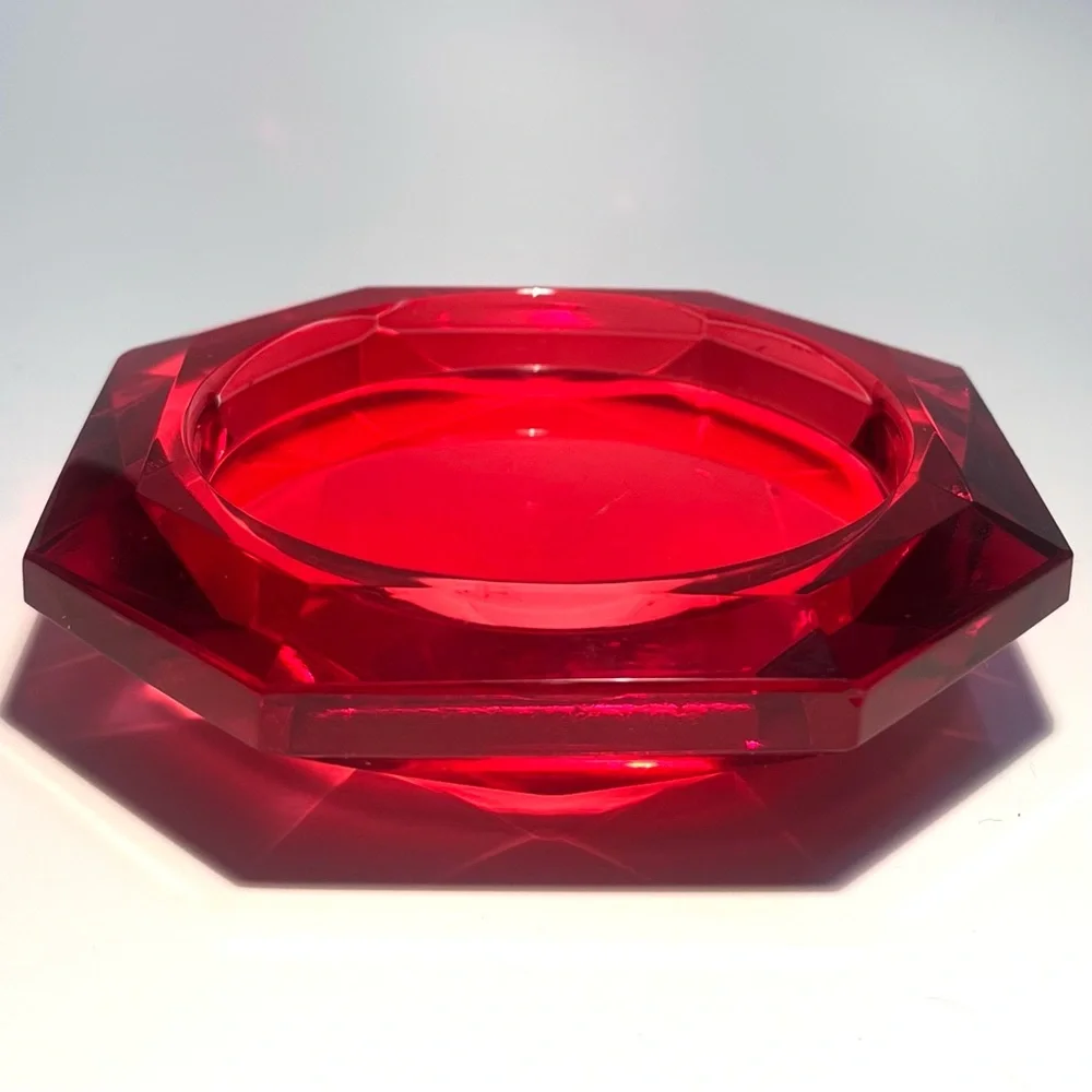 Restoration Hardware Crystal Pillar Candle Holder Diamond Shape Red or Holder